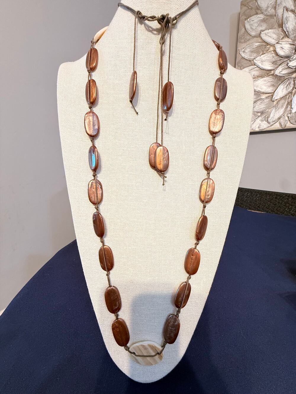 Vintage 50” Copper Tone Bead Lariat Necklace
